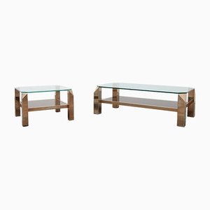 Belgo Chrome Coffee Tables in 23 Carat Gold Plate, 1960s, Set of 2