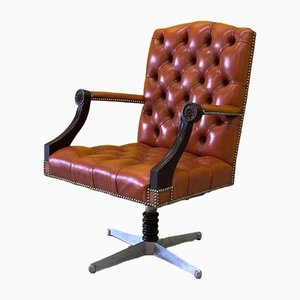 Vintage Orange Leather Buttoned Back Gainsborough Swivel Desk Chair, 1980s