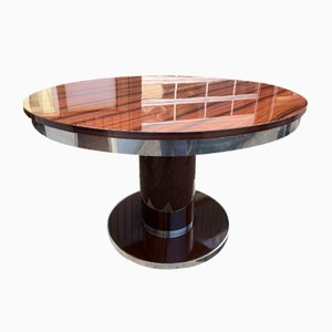 Art Deco French Round Dining Table in Macassar, 1930s