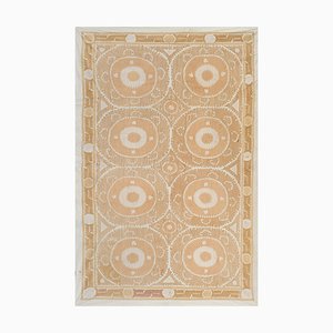 Uzbek Hand Embroidery Tan Suzani Tablecloth in Pastel