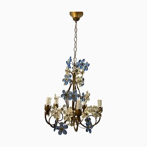 Lámpara de araña con flores de cristal de Murano azul, años 60