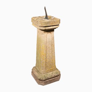 Antique English Garden Sundial Pedestal in Bronze Stone, 1910s