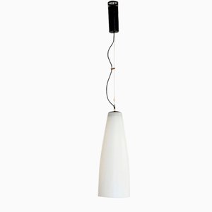 Lámpara colgante italiana Mid-Century larga de vidrio blanco lechoso, años 70
