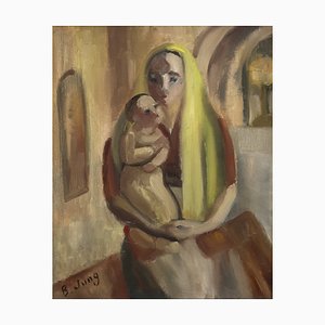 B. Jung, La mère et l'enfant, óleo sobre lienzo, enmarcado
