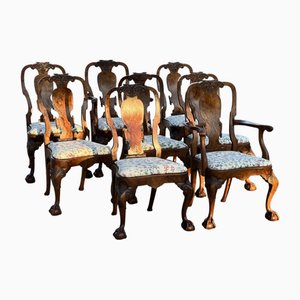 19th Century Armchairs and Chippendal Chairs in Carved Wood, 1900s, Set of 8