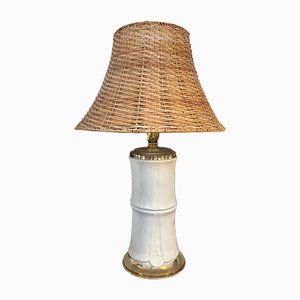 Ceramic Table Lamp with Rattan Diffuser, Italy, 1960s