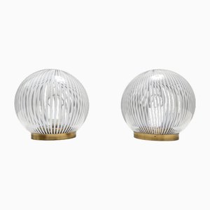 Lampade da tavolo vintage sferiche in vetro di Murano e ottone di Venini, Italia, anni '70, set di 2