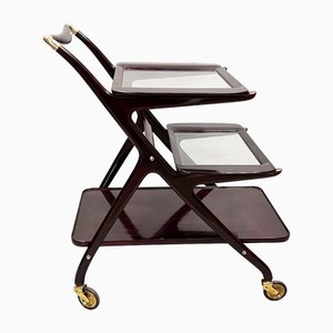 Bart Cart Trolley in Lacquered Mahogany with Removable Trays by Cesare Lacca, 1950s