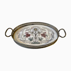 Art Nouveau Tray with Hand-Painted Swan Motif, 1910s