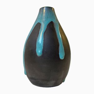 Vase en Céramique avec Vernis à Goutte Vert de Helge Østerberg, 1960s