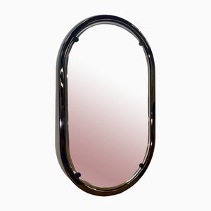 Specchio ovale in metallo cromato e acciaio, Italia, 1960
