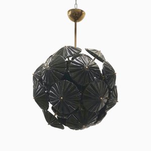 Lámpara de araña Sputnik Mid-Century de cristal de Murano en negro, 2000