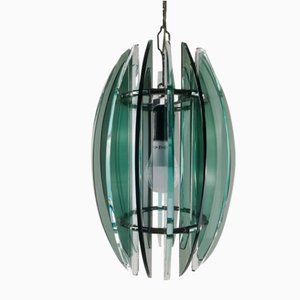 Mid-Century Modern Italian Hanging Lamp in Fumè and Turquoise Glass from Veca, 1970s