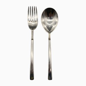 925 Silver Fork and Spoon by Carlo Scarpa for Cleto Munari, 1977, Set of 2
