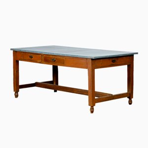 Industrial Work Table with Zinc Top, 1930s