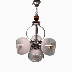 Lampada da soffitto in acciaio cromato e vetro in stile Mazzega, Italia, anni '70