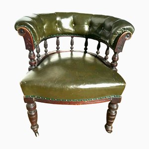 Antique Victorian Chair with Leather and Wheels, Late 19th Century