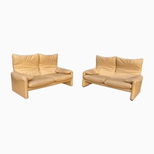 Benches in Leather by Vico Magistretti for Cassina, Set of 2