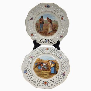 Cuenco de porcelana de antes de la guerra, Baviera, década de 1890. Juego de 2
