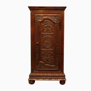 Antique Ornately Carved French Oak Cupboard with Birds and Foliage