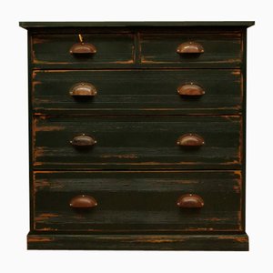 Small Antique Dark Green Chest of Drawers with Cup Handles, 1890s