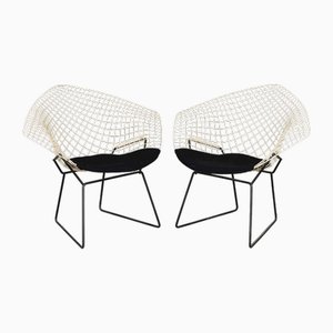 Chaises 421 Diamond Wire Noires et Blanches Vintage par Harry Bertoia pour Knoll International, Set de 2