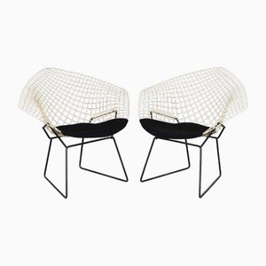 Sedie Diamond Wire 421 vintage nere e bianche di Harry Bertoia per Knoll International, set di 2