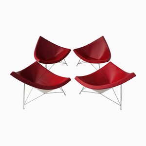 Mid-Century Coconut Lounge Chairs in Dark Red Leather by George Nelson for Vitra, Set of 4