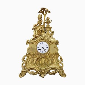 Horloge de Table Antique en Bronze Doré, 19ème Siècle