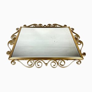 Hollywood Regency Style Wall Mirror with Forged Brass Frame, Belgium, 1960s