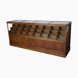Large Dutch Oak & Glass Shop Counter Cabinet, 1930s
