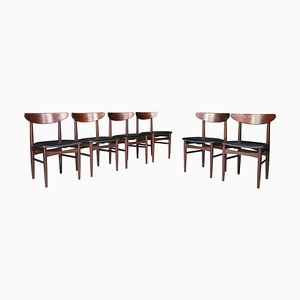 Hardwood & Black Leather Dining Chairs from Dyrlund, Denmark, 1960s, Set of 6