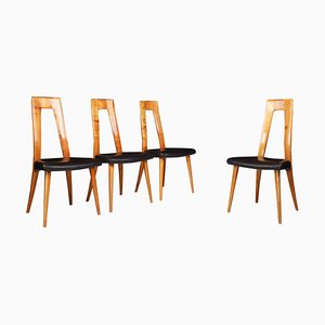 Cherry Wood & Black Leather Dining Chairs by Ernst Martin Dettinger, Germany, 1960s, Set of 4