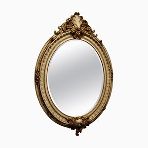 Large French Rococo Style Oval Gilt Wall Mirror, 1950