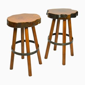 Bar Stools in Burr Wood, 1970s, Set of 2