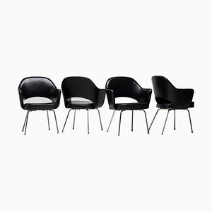 Early Series 71 Executive Armchairs in Black Leather by Eero Saarinen for Knoll, 1960s, Set of 4