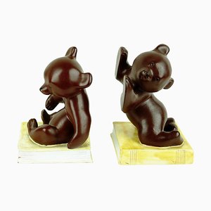 Mid-Century Austrian Brown Glazed Ceramic Bear Book Ends attributed to Anzengruber, 1950s, Set of 2