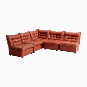 Modular Leather Sofa Set, 1970s, Set of 5