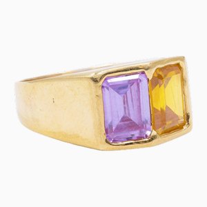 Vintage 18k Gold Ring with Yellow and Pink Tourmaline, 1960s