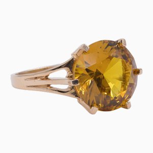 Vintage 18k Yellow Gold Synthetic Orange Sapphire Ring, 1970s