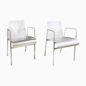 Modern Italian Curved Metal Chairs with Armrests, 1980s, Set of 2