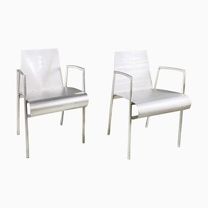Set of Modern Italian Curved Metal Chairs with Armrests, 1980s