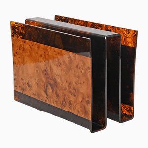 Mid-Century Faux Tortoiseshell Magazine Rack in Acrylic glass and Briar by Guzzini, 1970s