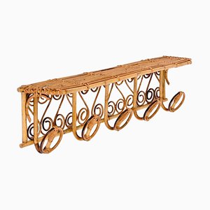 Mid-Century Italian Rattan Coat Rack with Shelf by Franco Albini, 1960s