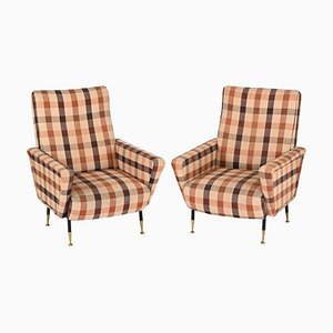 Mid-Century Italian Armchairs with Check Fabric by Marco Zanuso, 1950s, Set of 2
