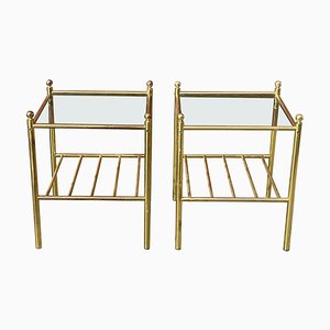 Mid-Century Modern Italian Nightstands in Brass and Glass, 1980s, Set of 2