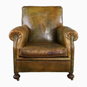 Antique Green Leather Armchair