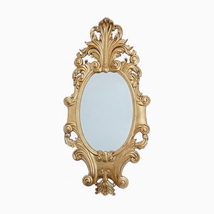 Italian Gilt Rococo Mirror Carved Frame Oval Glass