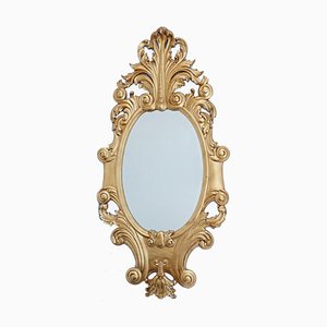 Italienischer Vergoldeter Rokoko Spiegel Geschnitzter Rahmen Ovales Glas