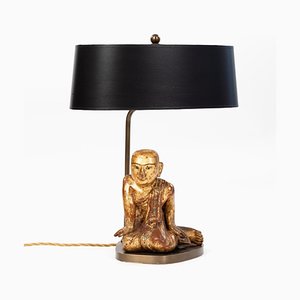 Table Lamp with Sitting Wooden Mandalay Priest, 1860